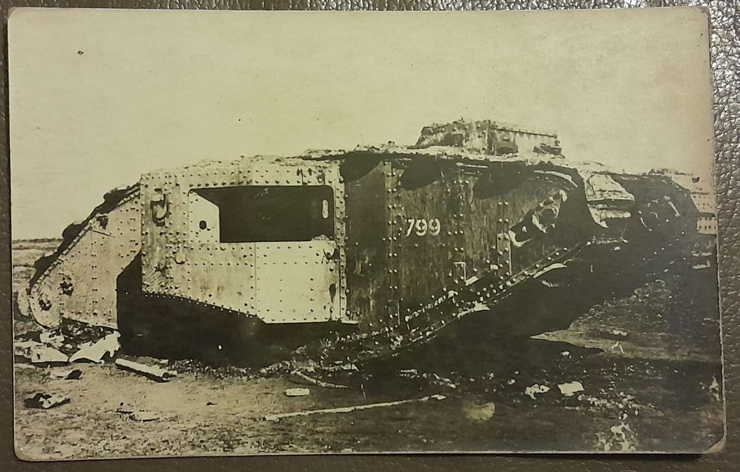 WWI British Postcard Destroyed British Tank