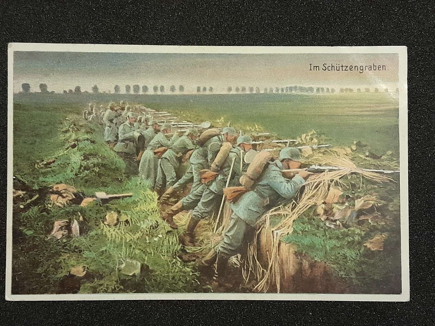 In fire trench 1917 field posted postcard