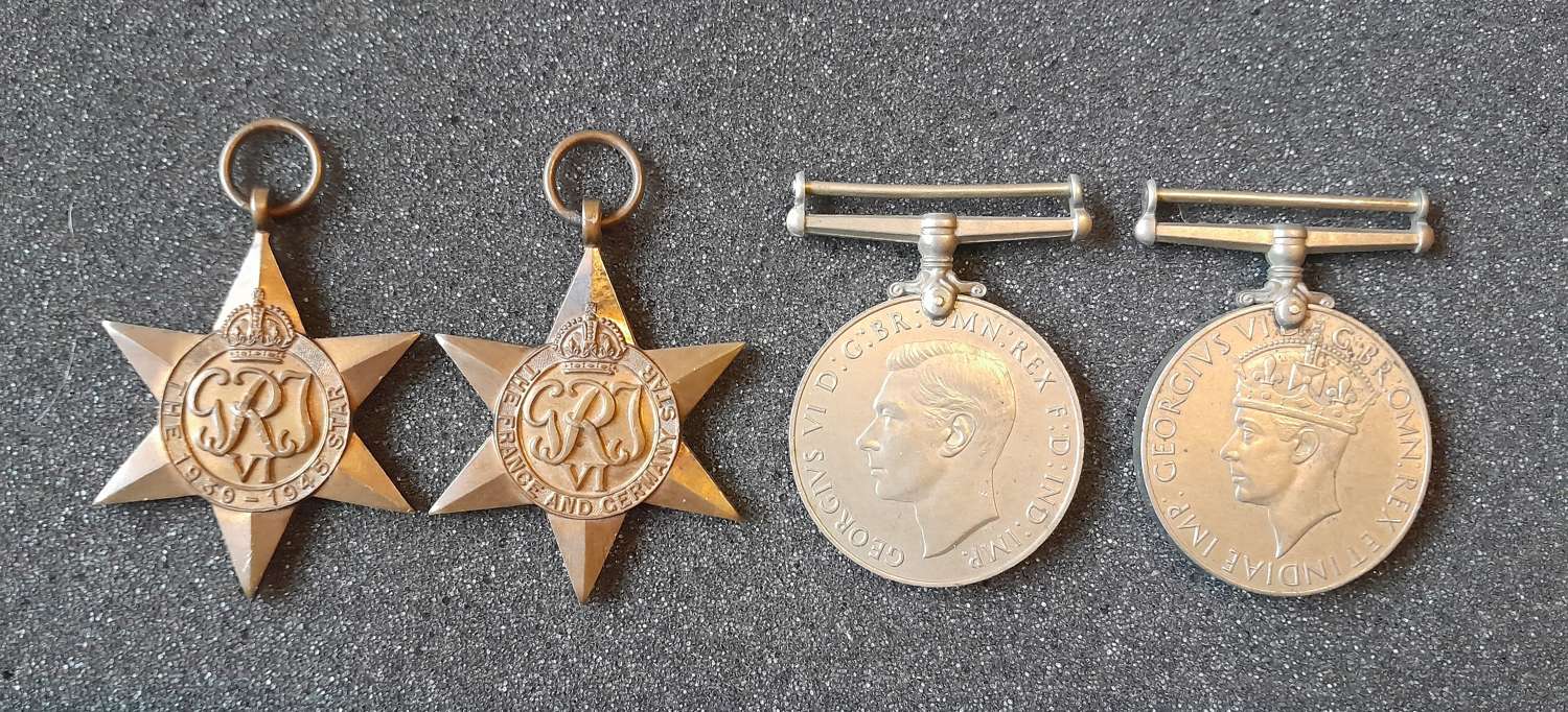 WWII 1939/45 Star, France and Germany Star,  Defence Medal, War Medal