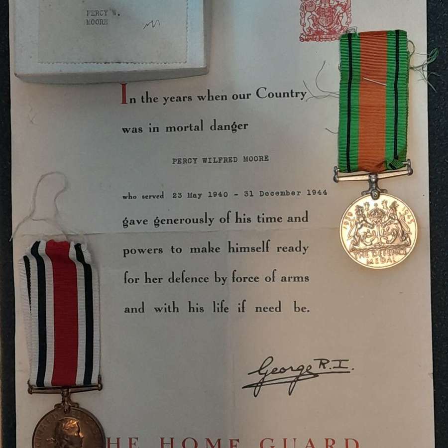 World War Two Named Home Guard Certificate plus medals