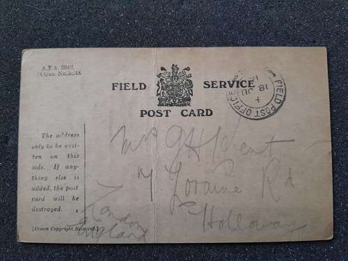 1916 Field Service Postcard
